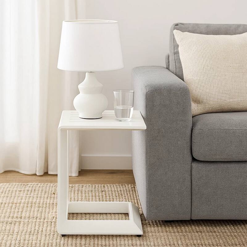 Uniquely Structured Contemporary Aluminum Side Table, White
