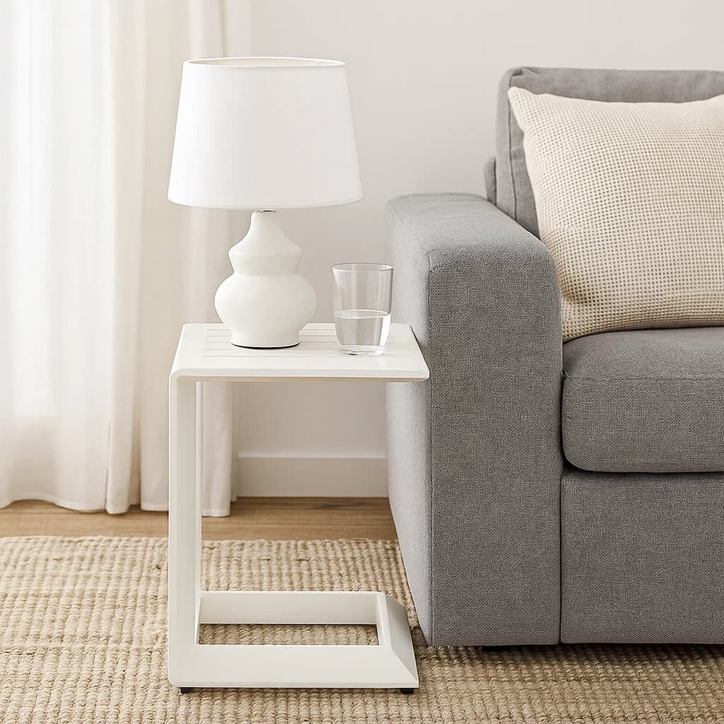 Uniquely Structured Contemporary Aluminum Side Table, White