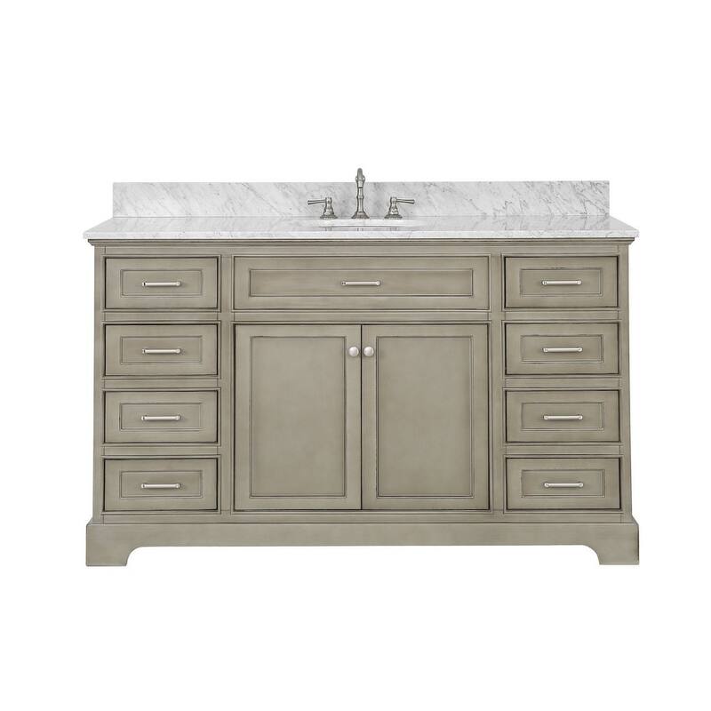 KitchenBathCollection Aria 60" Single Bathroom Vanity with Carrara Marble Top