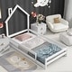 preview thumbnail 2 of 7, Twin Size Montessori Floor Bed with Fences, Modern Twin Kids Bed with House-shaped Headboard, Wood Twin Bed Frame for Girls,Boys