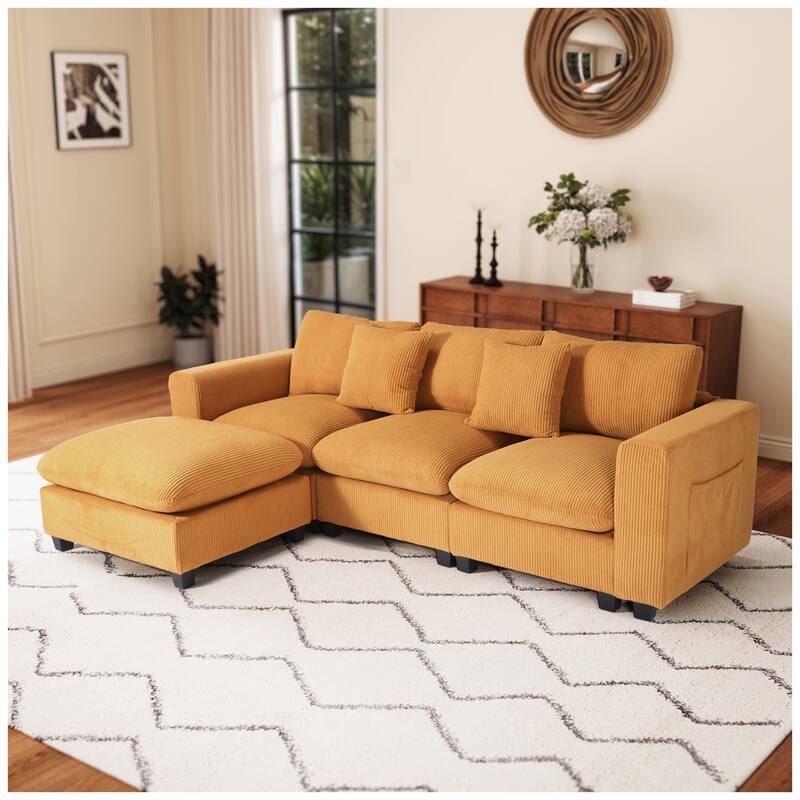 Hamilton 4-Piece Corduroy Upholstered Modular Sectional with USB Port
