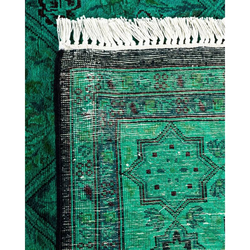 Overton Hand Knotted Wool Vintage Inspired Modern Contemporary Overdyed Green Runner Rug - 4' 3" x 19' 10"