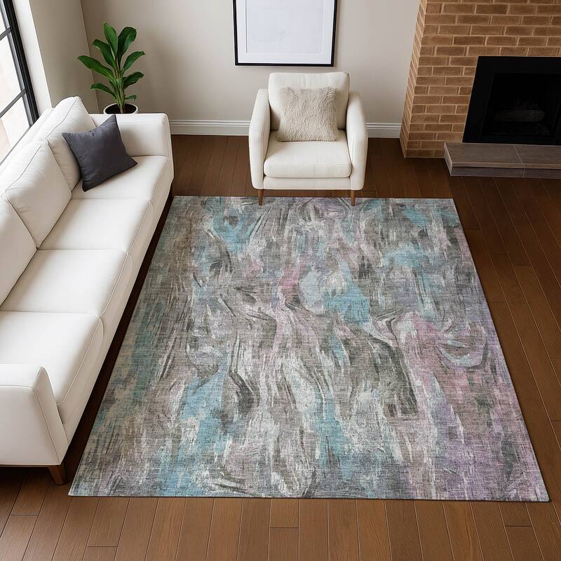 Machine Washable Indoor/ Outdoor Brushstrokes Modern Chantille Rug