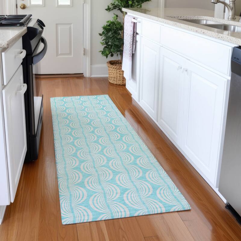 Premium Washable Super Soft Modern Scallop Mayfield Rug - Aqua - 2'3" x 7'6"