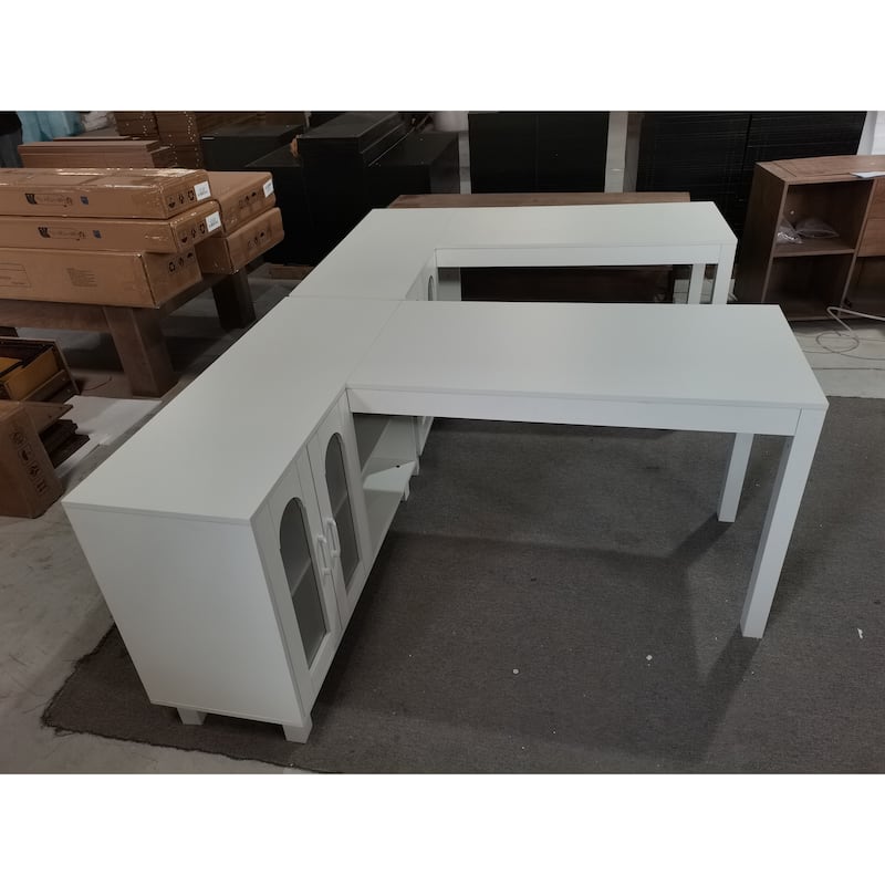 59-Inch L Shaped Desk with Storage Cabinet, Corner Executive Desk for Home Office