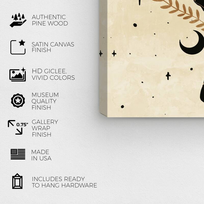Wynwood Studio Canvas Animals Lucky Charm Black and Metallic Gold Bohemian & Eclectic Wall Art Canvas Print