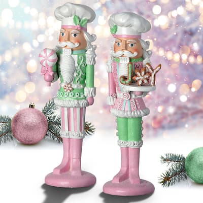 11.5" Resin Pastel Candy Nutcracker Set of 2