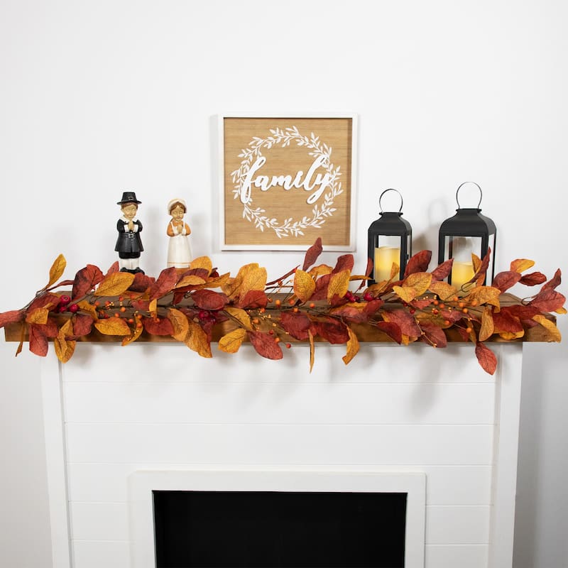 5'x8" Berries Orange Red Leaves Artificial Fall Harvest Garl, Unlit