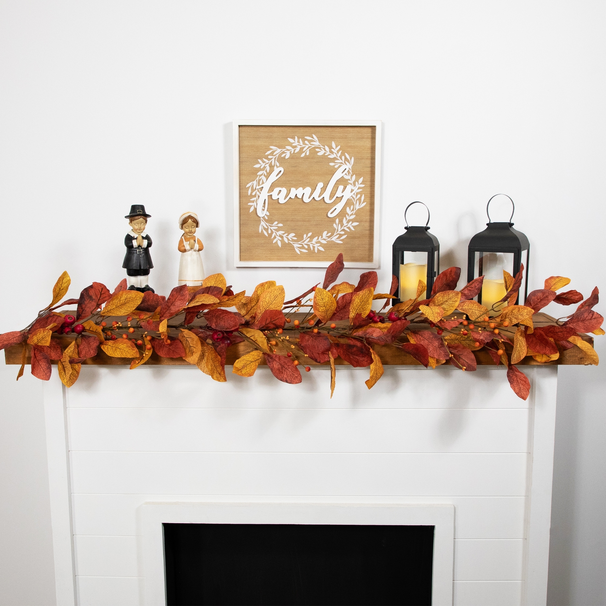 5'x8" Berries Orange Red Leaves Artificial Fall Harvest Garl, Unlit