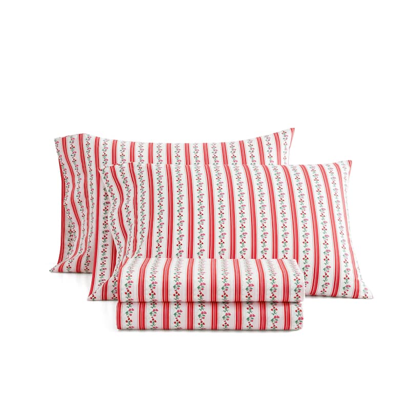 Martha Stewart Printed Cotton Percale Sheet Set - Rose Ribbon Red - King