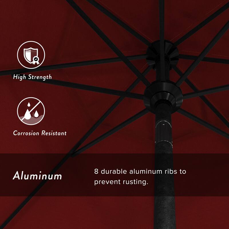 California Umbrella 75' Round Crank Lift Push Button Tilt Black Aluminum Patio Umbrella, Olefin