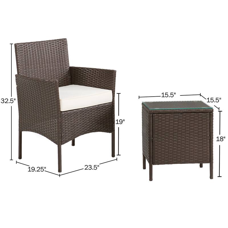 Patio Furniture Set - 3-Piece Outdoor Rattan Seating Set with 2 Cushioned Chairs and Table by Lavish Home (Brown)