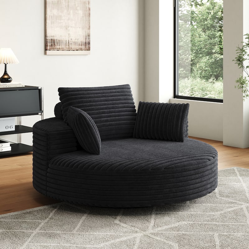 55''L Corduroy Chenille Foam Single Swivel Chair, Fluffy Modern Sleeper, 360 Degree Swivel Chair