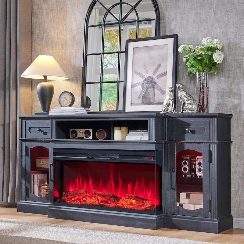 Farmhouse Electric Fireplace TV Stands up to 80", Entertainment Center