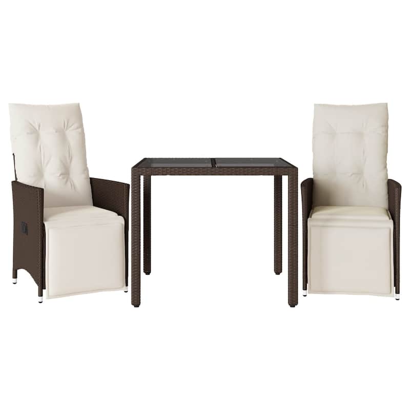 vidaXL Patio Bistro Set with Cushions Outdoor Furniture Brown Poly Rattan