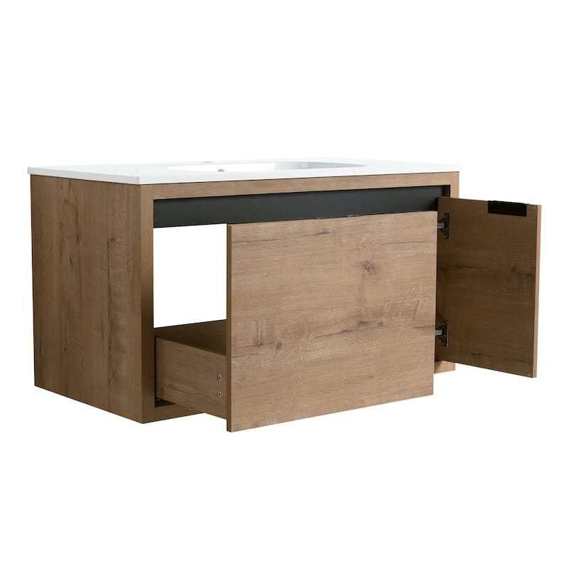 Imitative Oak 36 Inch Bathroom Vanity With Gel Sink