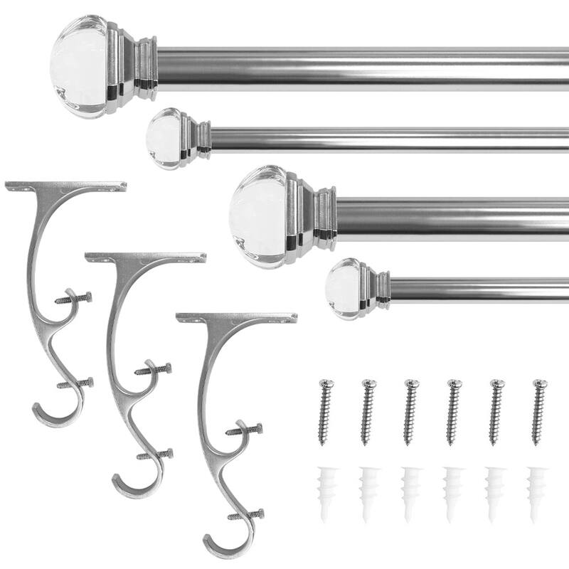 Lumi 1" Double Curtain Rod Set - Crystal Square finials - Silver - 72"-144"
