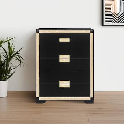 HomeRoots 48" Black And Gold Faux Crystal Bling Wood Six Drawer Dresser