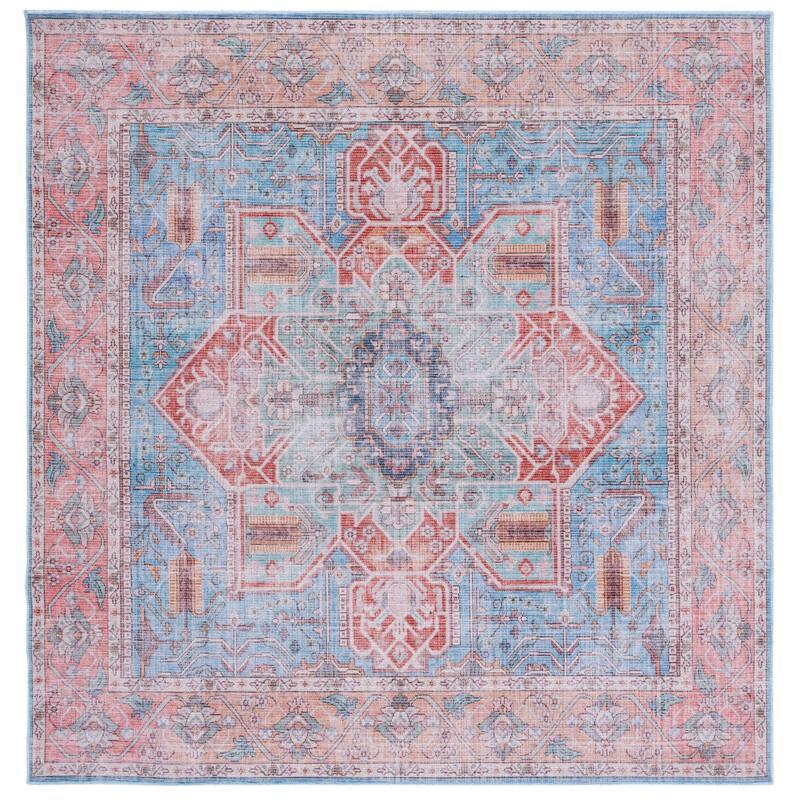 SAFAVIEH Serapi Machine Washable Yumika Medallion Mena Rug - 6'7" Square - Blue/Rust