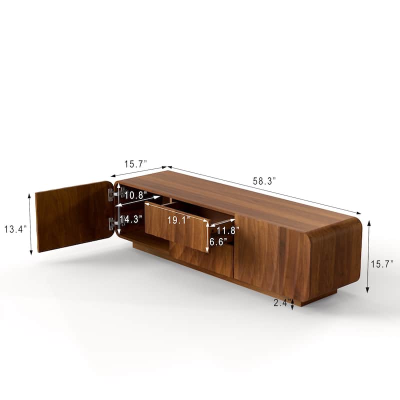 58" TV Console, Modern Spiral Wave Design TV Stand with Storage Cabinet and 2 Drawers