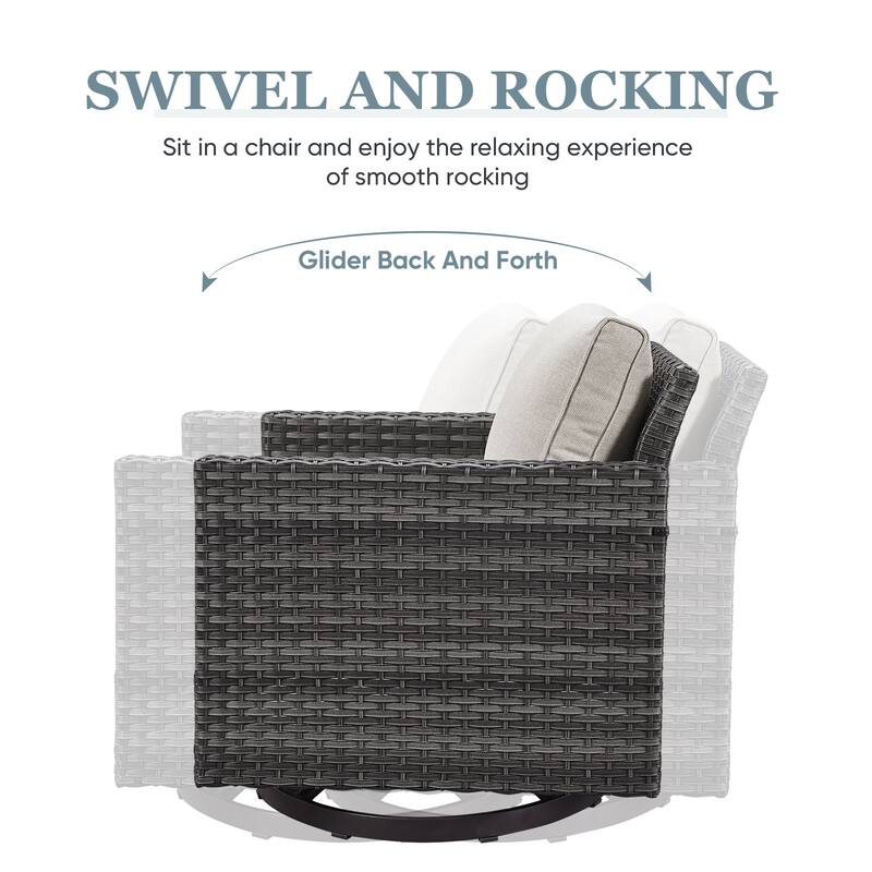 Outdoor Sofa Chairs Ottomans and Fire Table Grey-Beige - Grey