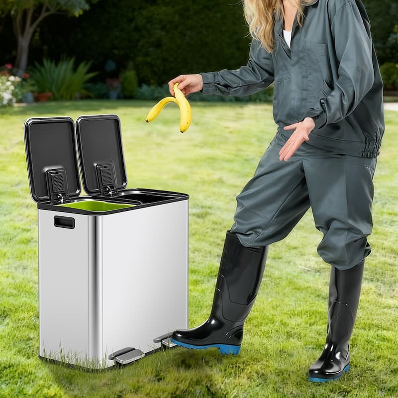 Kitchen Trash Can, 16 Gallon Garbage Can with Dual Inner Bins, Large Capacity 60/80 Liter Trash Can with Soft-Close Foot Pedal
