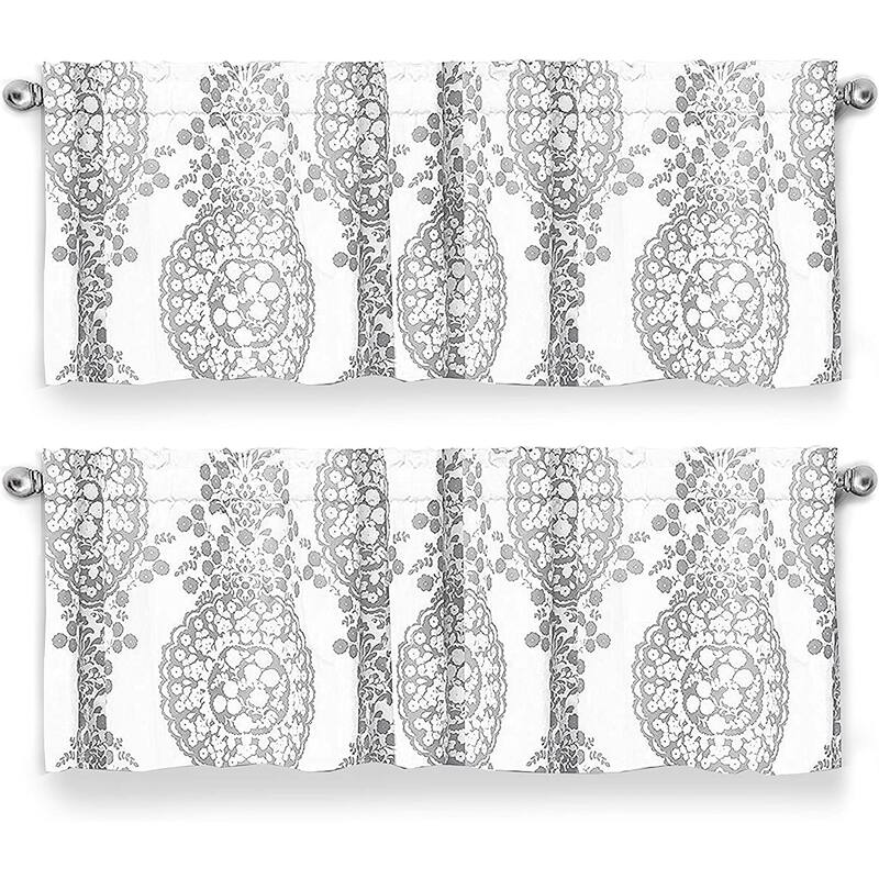 DriftAway Samantha Floral Damask Medallion Pattern Valance Rod Pocket - 52 x 18 x 2 - Grey