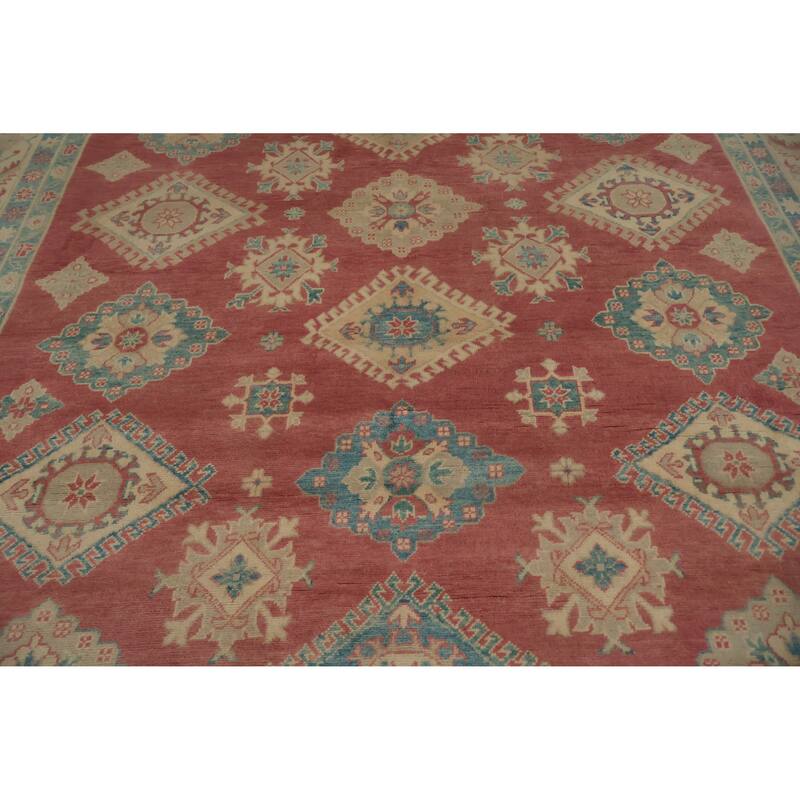 Hand Knotted Oriental 100% Wool Carpet Traditional Geometric Pink Kazak Area Rug - 11' 3'' X 8' 6''