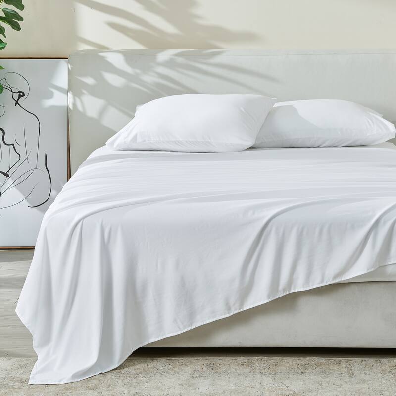 Patina Vie Maison Pre-Washed Microfiber Ultra-Soft Solid Bed Sheet Set - Queen - Fresh White