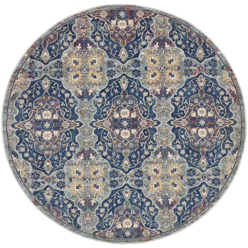 Jequ Power Loomed Distressed Geometric Floral Traditional Non Skid Area Rug By HomeRoots - 72' X '72' X '0.5