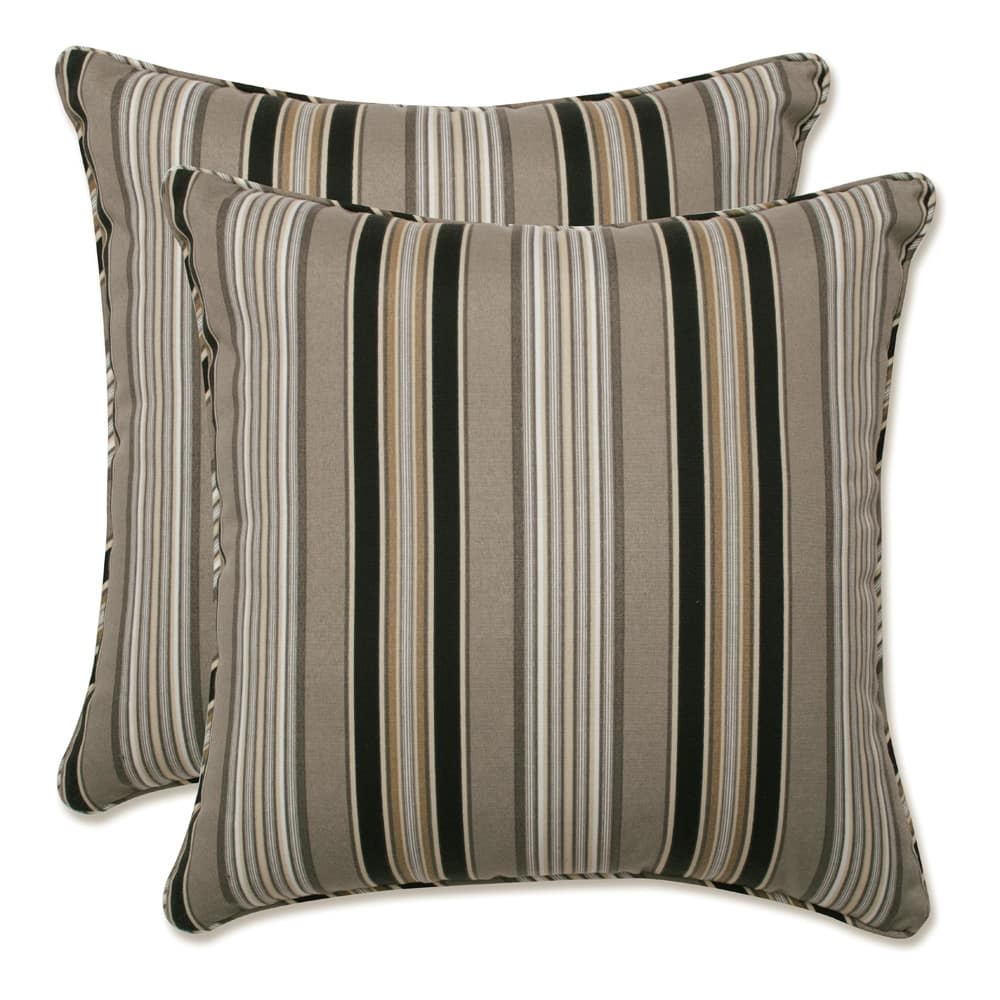 Pillow Perfect Outdoor Black/ Beige Stripe Toss Pillows (Set of 2)