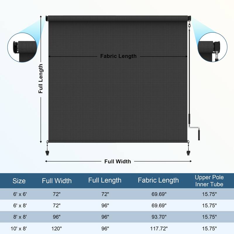 Solar Crank Outdoor Roller Shade with Teslin, No Cassette