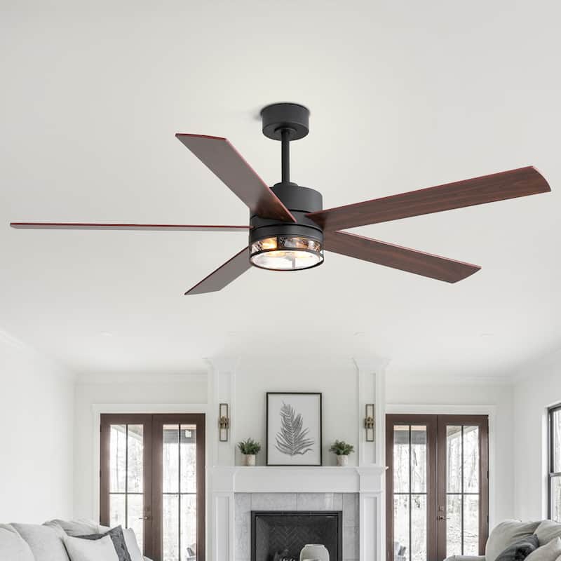 65-in Black Indoor Ceiling Fan with Light Remote (5-Blade) - Remote