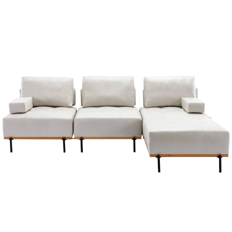 Beige 100.7'' L-Shaped 3 Seat Sectional Sofa Couch with Movable Ottoman and Removable Back Cushions for Living Room