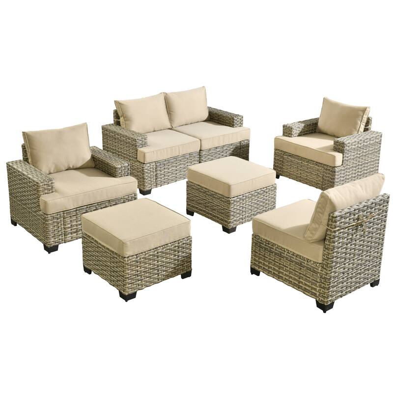 HOOOWOOO 7-piece Patio Furniture Conversation Set with Cushion