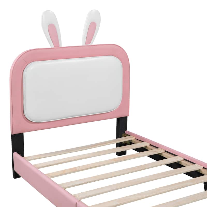 Upholstered Rabbit-Shape Princess Bed with Headboard and Footboard