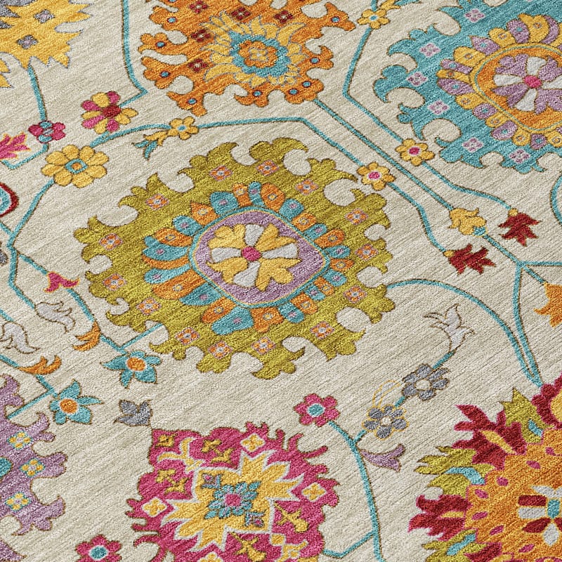 Machine Washable Indoor/ Outdoor Traditional Kashan Chantille Rug