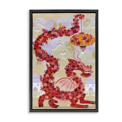 Stupell Dragon & Lantern Mythology Framed Floater Canvas Wall Art Design By Kay Widdowson