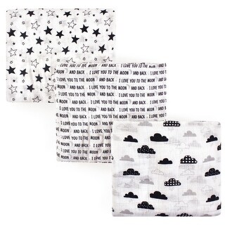 Hudson Baby Infant Cotton Muslin Swaddle Blankets, Moon And Back, One Size - Moon And Back - 3-Pack