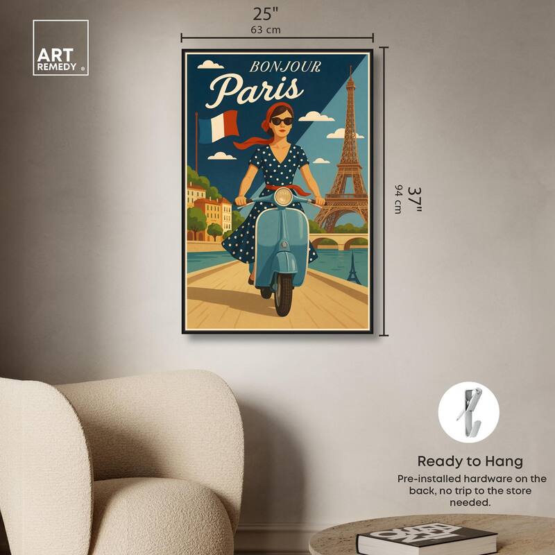 Scooter French Travel Canvas by Art Remedy