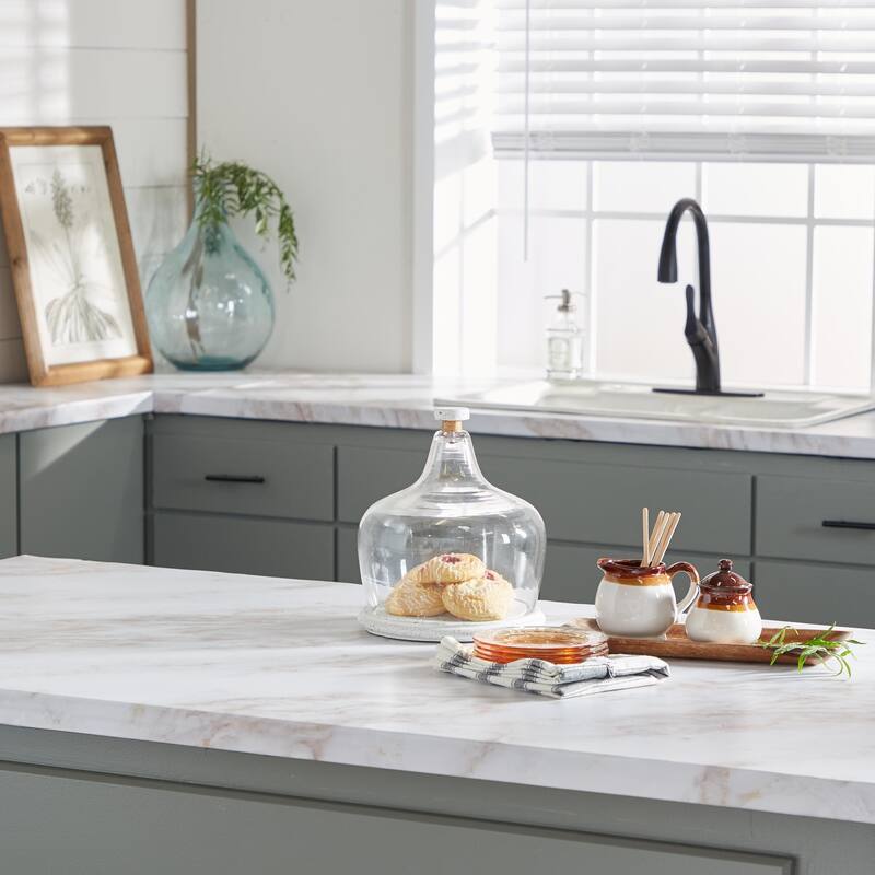 White Ceramic Terrazzo Cake Stand with Glass Lid - White