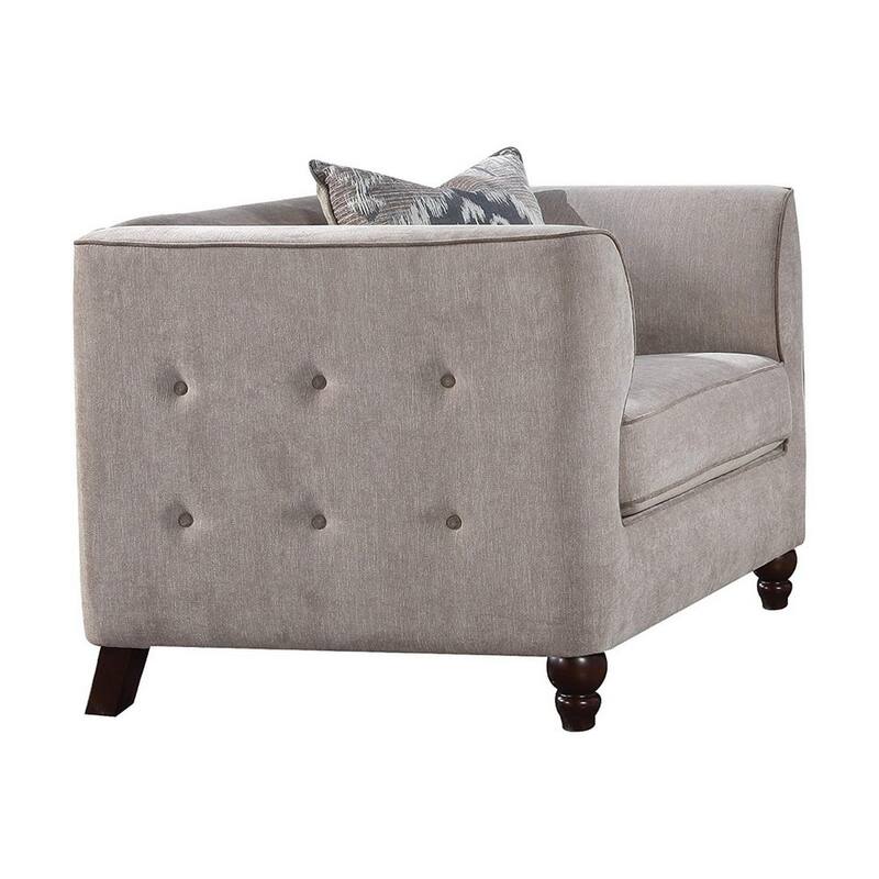 Fabric Upholstery Chair With Button Tufted Backrest And Sides, Light Gray