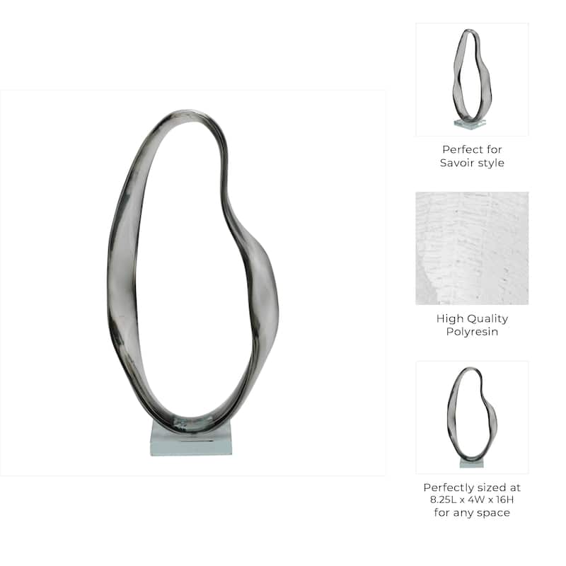 Resin Sculpture Statement with Crystal Base Modern Accent - 16" Gray - 8.25" x 4" x 16"