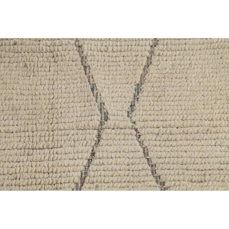 All-Over Trellis Ivory Moroccan Rug Hand-Knotted Wool Carpet - 8'8"x 12'11"