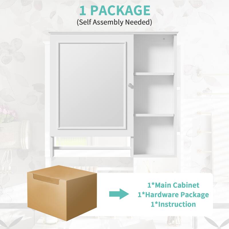 Medicine Cabinet with Large Mirror Door, Wall Mount Bathroom Storage Cabinet with Open Shelves and Adjustable Storage