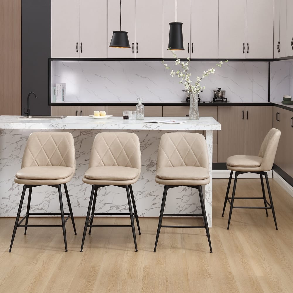26"/29" Faux Leather Swivel Counter or Bar Height Stools with Metal Frame, Set of 4