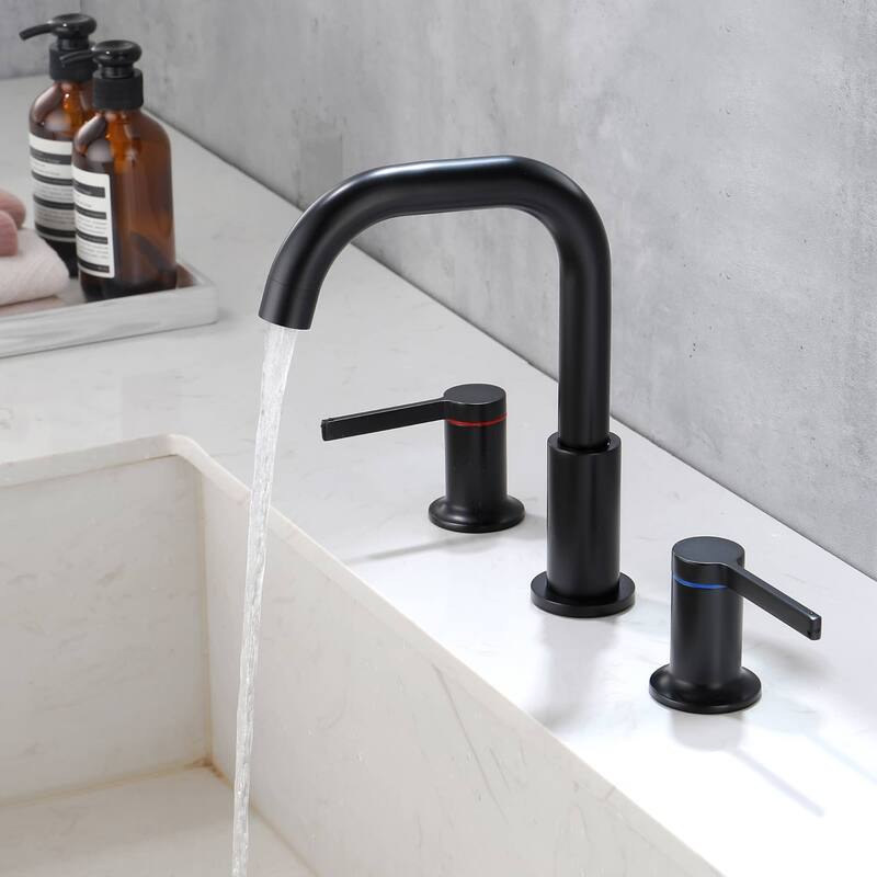 Widespread Bathroom Faucet 3 Holes Bathroom Sink Faucet Two Handle 8 Inch Modern Basin Vanity Mixer Taps With Valve - Matte Black