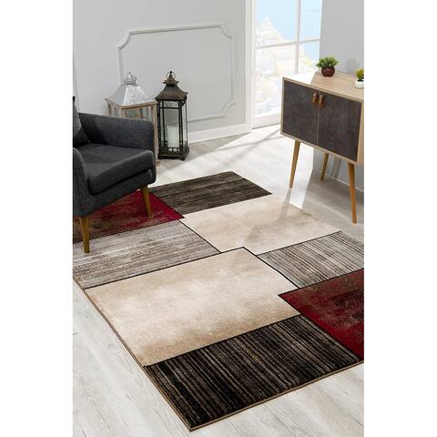 Rug Branch Montage Collection - Modern Abstract Runner Area Rug- Brown