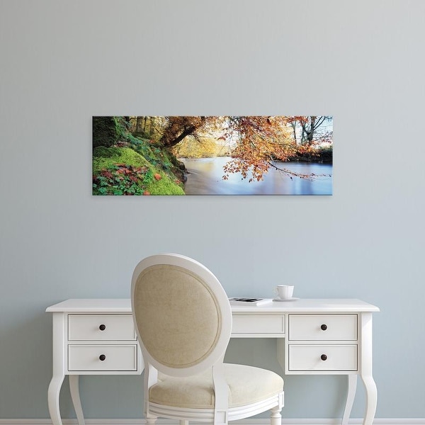Easy Art Prints Panoramic Image 'Trees along a river, River Dart, Bickleigh, Mid Devon, Devon, England' Canvas Art
