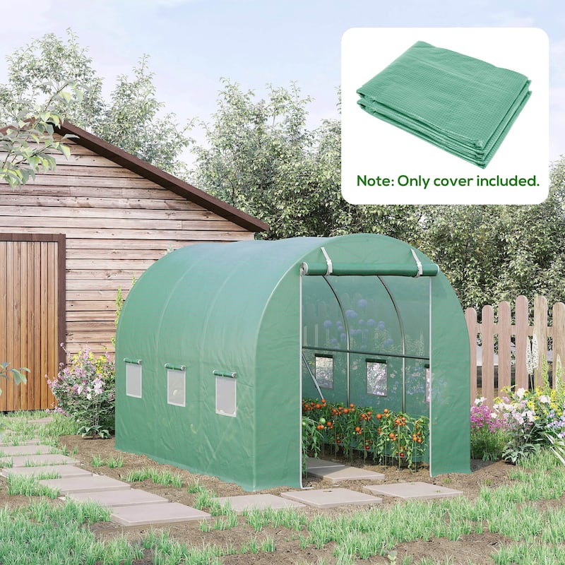 Outsunny Replacement Greenhouse Cover Tarp with 12 Windows for Ventilation & Zipper Door, Green - 10'x6.6'x6.6'
